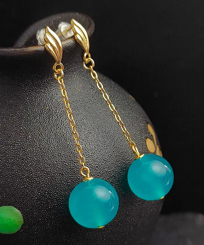 Sterling Silver Blue Gem Stone Drop Earrings