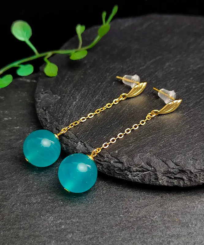 Sterling Silver Blue Gem Stone Drop Earrings
