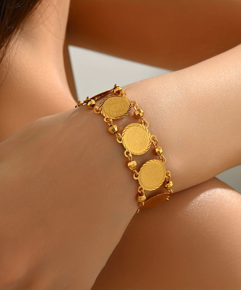 Fine Gold Sterling Silver Overgild Double-layer Coin Charm Bracelet