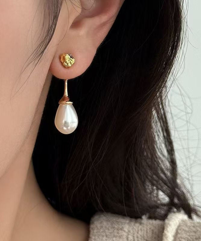 Fine Gold Sterling Silver Overgild Zircon Water Droplet Drop Earrings