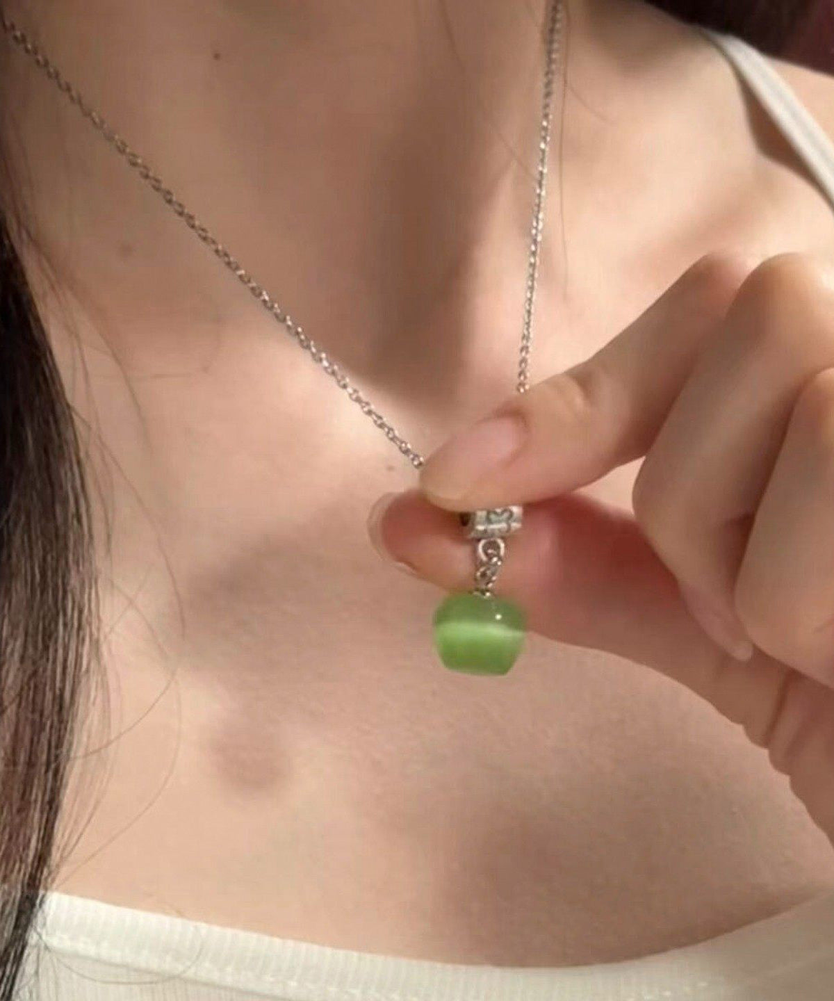 Fine Green Stainless Steel Green Apple Pendant Necklace