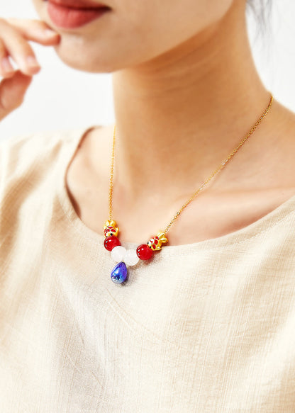 Fine Peacock Blue Water Droplet Gem Stone Pendant Necklace