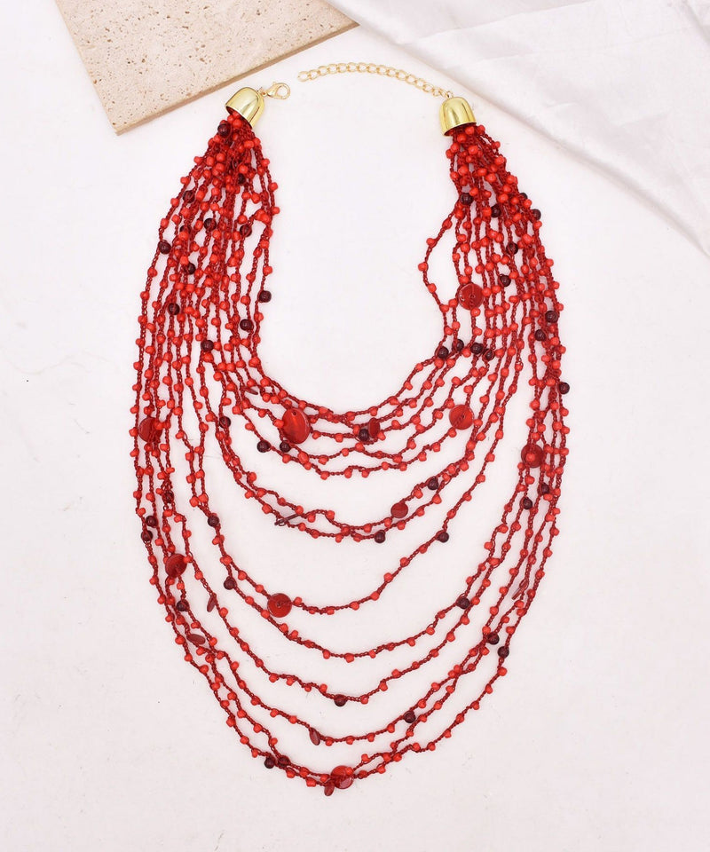 Fine Red Alloy Multi-layer Beading Necklace