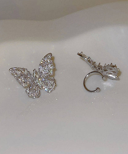 Fine Silk Copper Alloy Zircon Butterfly Stud Earrings