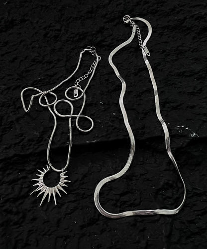 Fine Silk Stainless Steel Bilayer Sun God Pendant Necklace Qq046