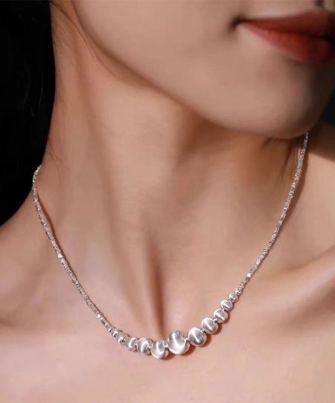 Fine Silk Sterling Silver Cat Eye Stone Broken Silver Gratuated Bead Necklace Ya047