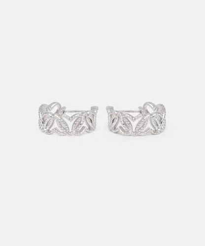 Fine Silk Sterling Silver Hollow Out Love Hoop Earrings