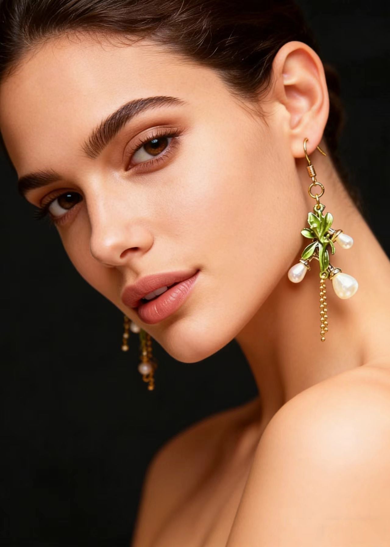 Fine White Pearl Branch Design Tassels Drop Earrings