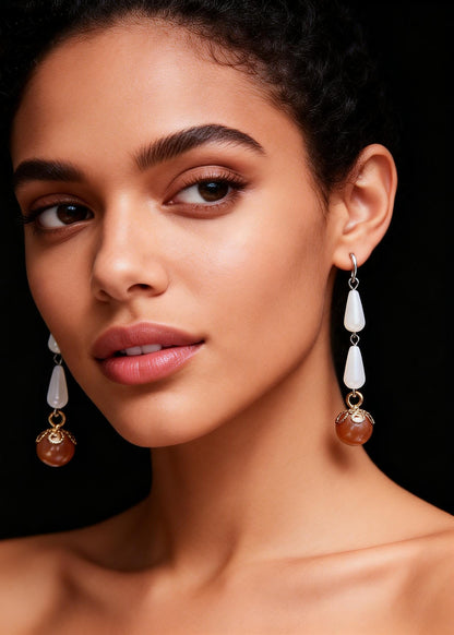Fine White Pearl Tassels Long Drop Earrings