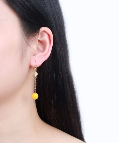14k Gold Amber Beeswax Drop Earrings