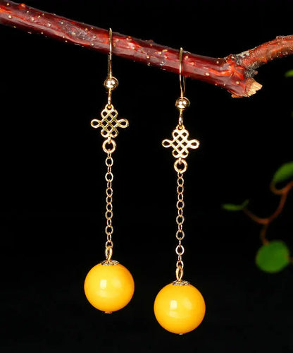 14k Gold Amber Beeswax Drop Earrings