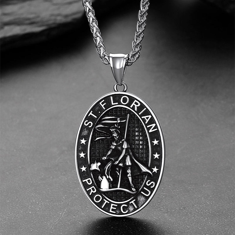 Oval Firefighter Saint Florian Medal Necklace