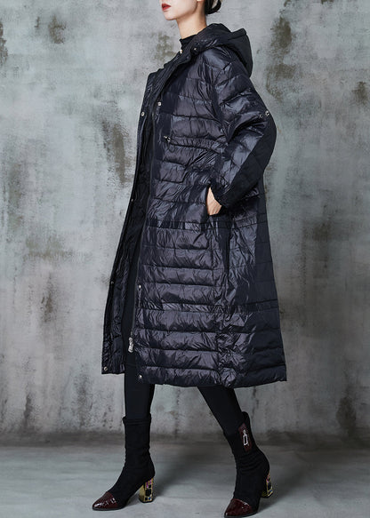 Fitted Black Drawstring Patchwork Cotton Silk Blend Puffer Jacket Winter