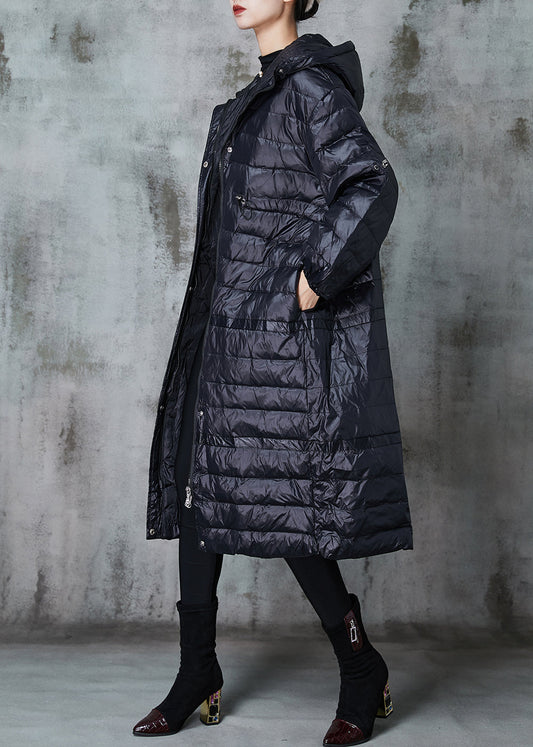 Fitted Black Drawstring Patchwork Cotton Silk Blend Puffer Jacket Winter