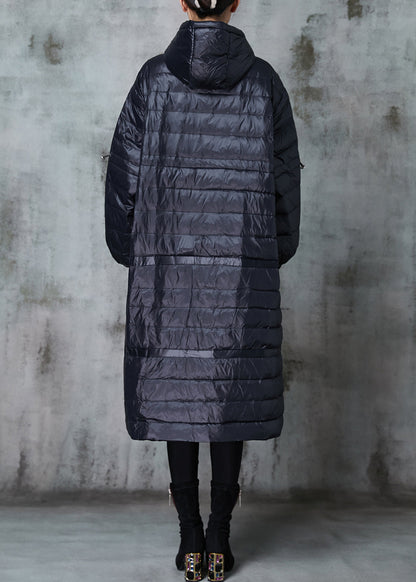 Fitted Black Drawstring Patchwork Cotton Silk Blend Puffer Jacket Winter