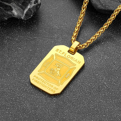 Engraved Saint Florian Firefighter Dog Tag Necklace for Firemen