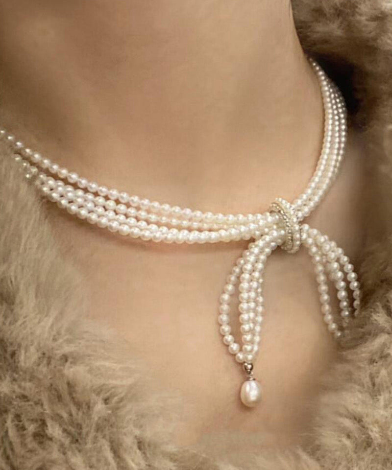 French Multi-layered Bow Pearl Necklace