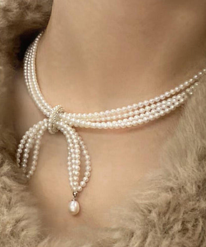 French Multi-layered Bow Pearl Necklace