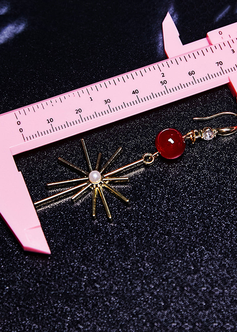 French Red Crystal Fireworks Shape Drop Earrings