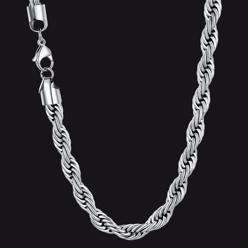 Twisted Rope Chain Stainless Steel Link Necklace for
