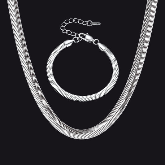 8mm Snake Link Chain & 5mm Bracelet Set for