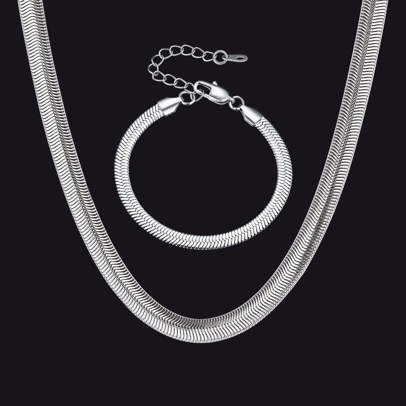 8mm Snake Link Chain & 5mm Bracelet Set for