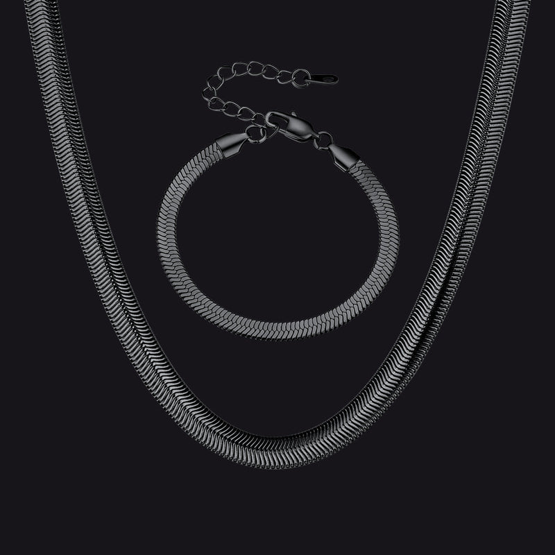 8mm Snake Link Chain & 5mm Bracelet Set for