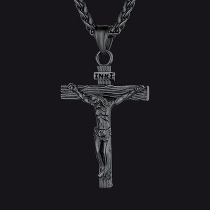 Christian Black Enamel Cross Necklace for