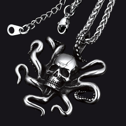 Gothic Octopus Skull Necklace for