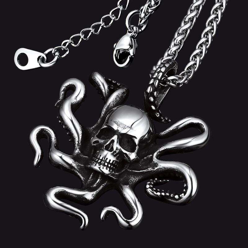 Gothic Octopus Skull Necklace for