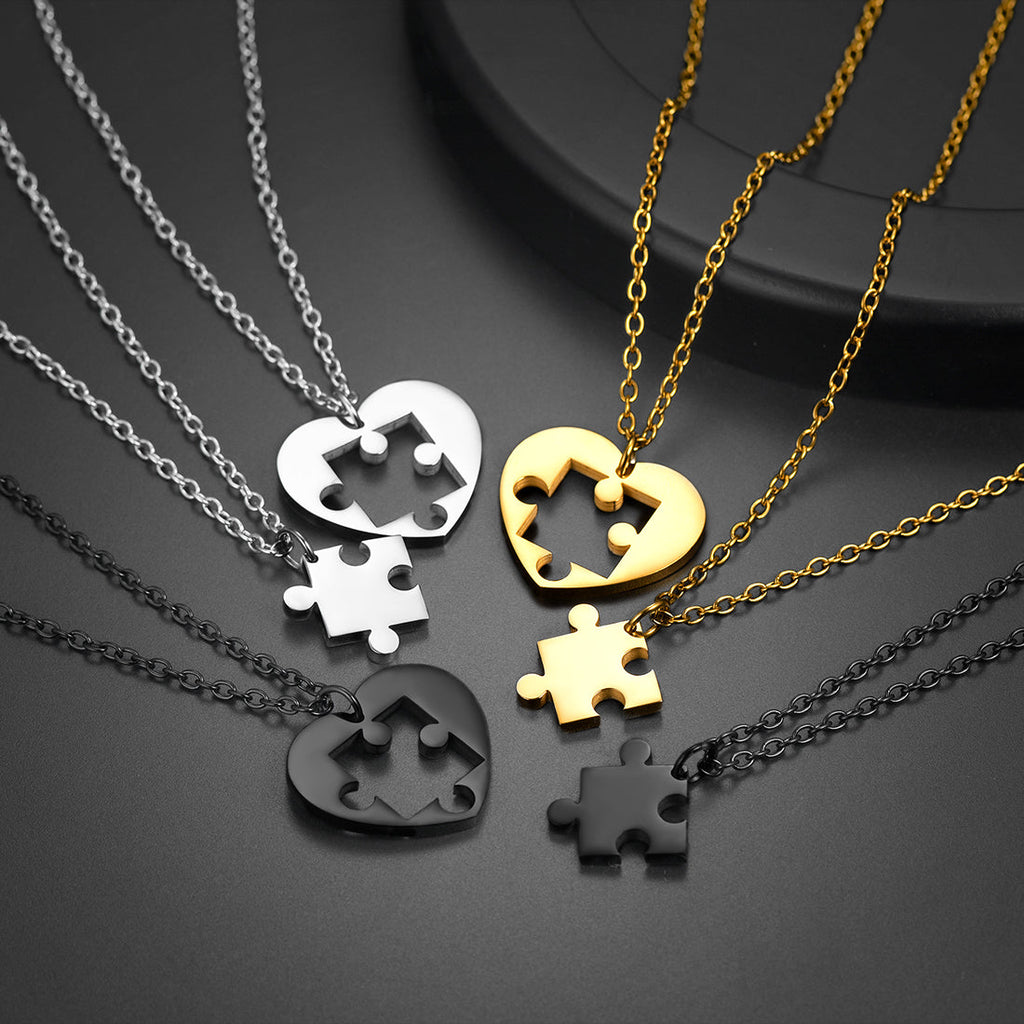 Customized Heart Puzzle Matching Necklaces Set for Couple Mom Daughter
