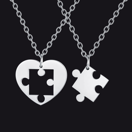 Customized Heart Puzzle Matching Necklaces Set for Couple Mom Daughter