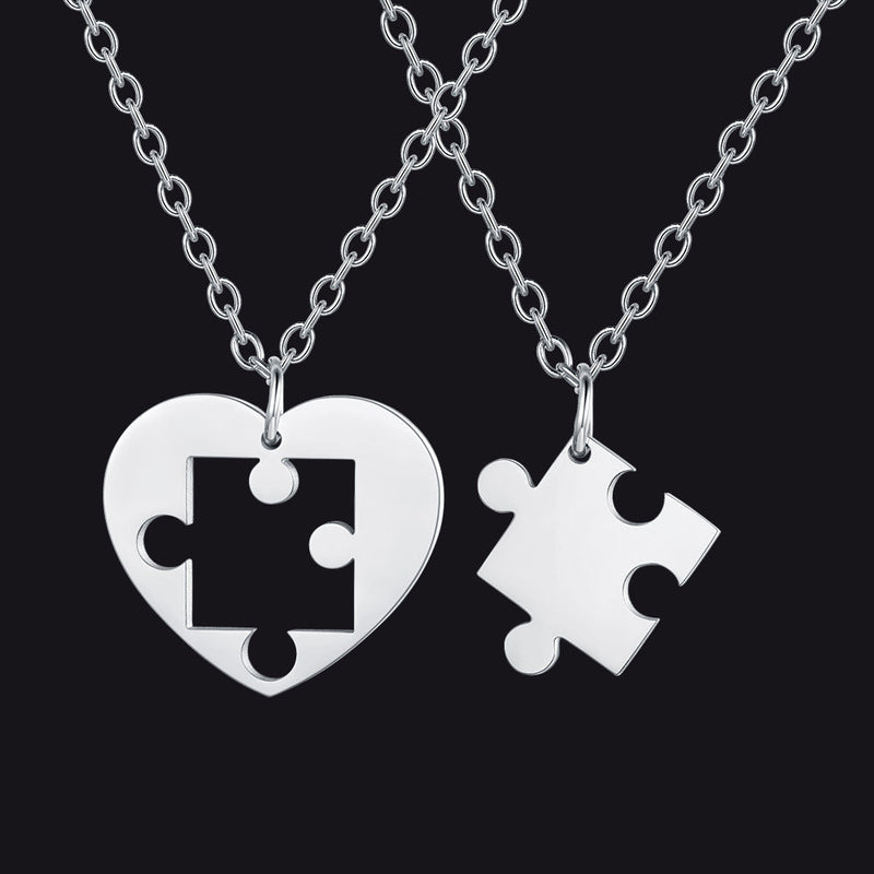 Customized Heart Puzzle Matching Necklaces Set for Couple Mom Daughter