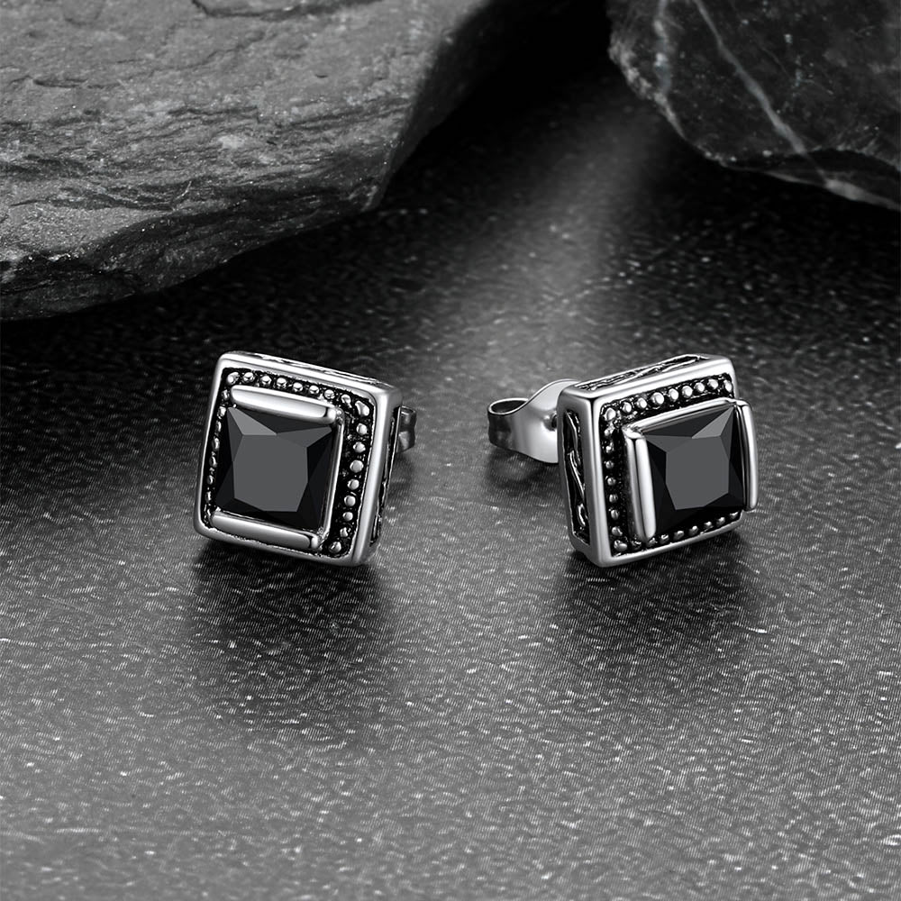 Stainless Steel Square Diamond Stud Earrings for