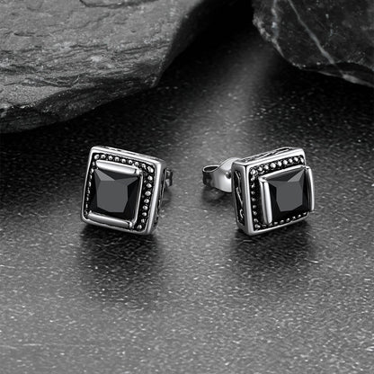 Stainless Steel Square Diamond Stud Earrings for