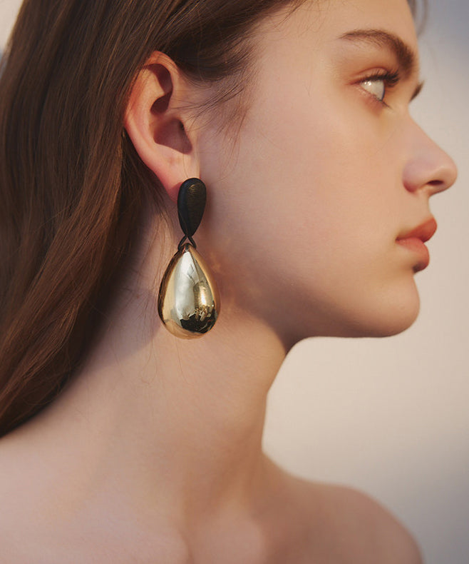 Glossy Gold Waterdrop Dangle Metal Drop Earrings
