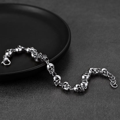 Gothic Linked Chain Skull Bracelet for