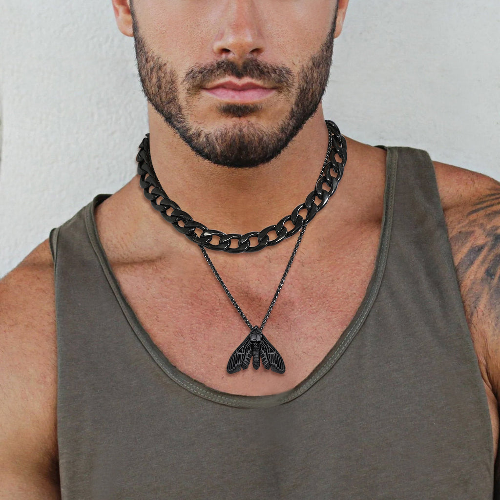 Cool Gothic Skull Moth Necklace for