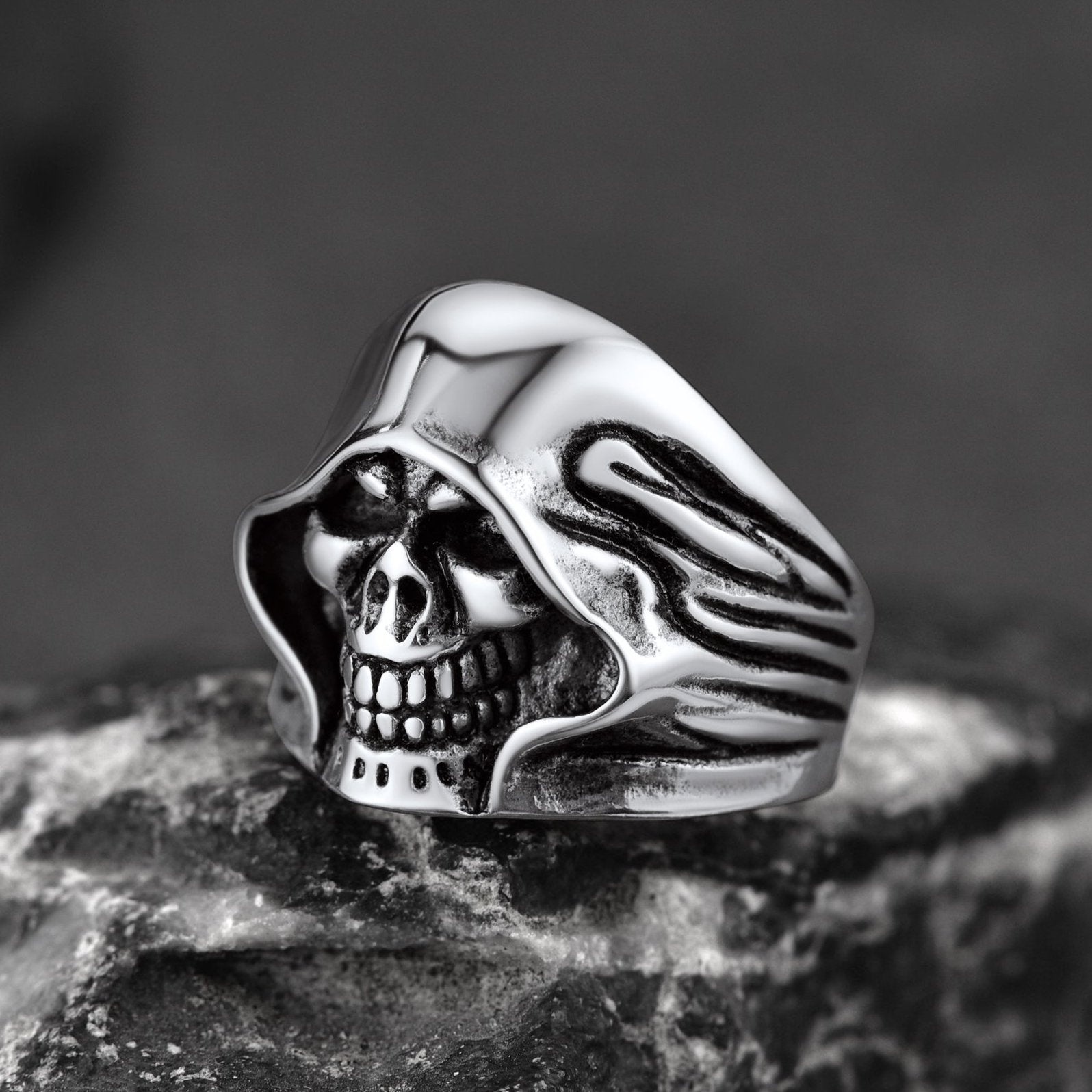 Gothic Grim Reaper Skull Ring for in Stainless Steel