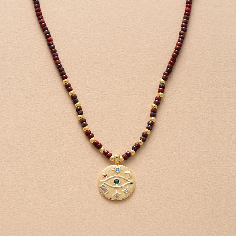 Seed Bead Pendant Choker Necklace