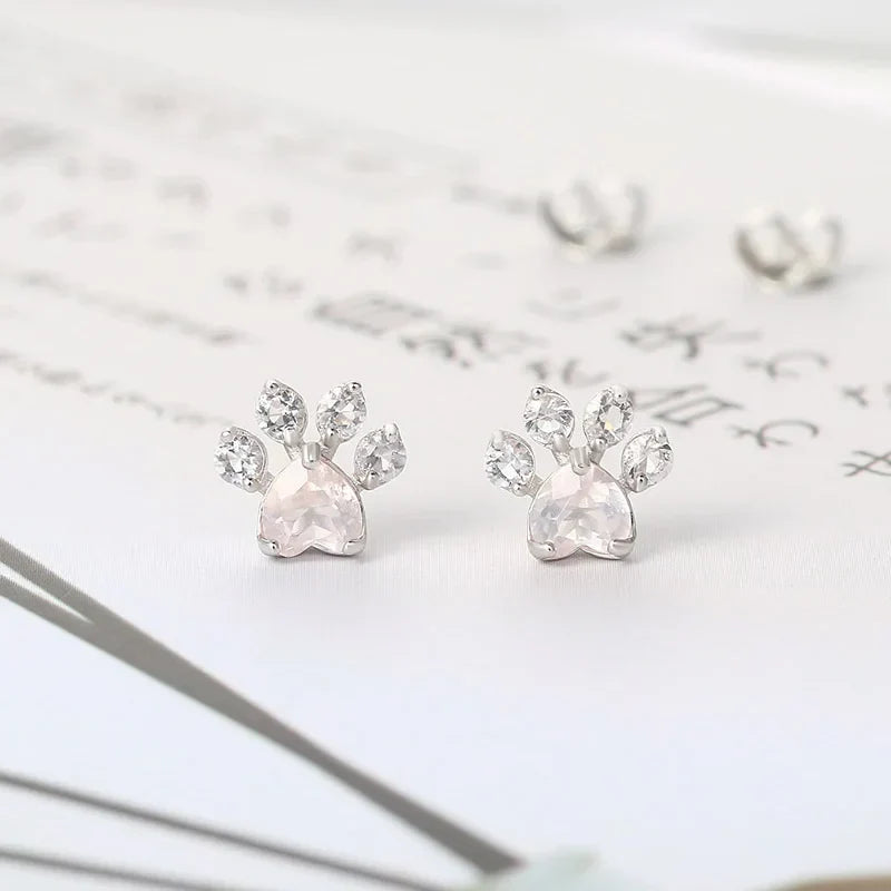 Sterling Silver Rose Quartz Paw Earrings