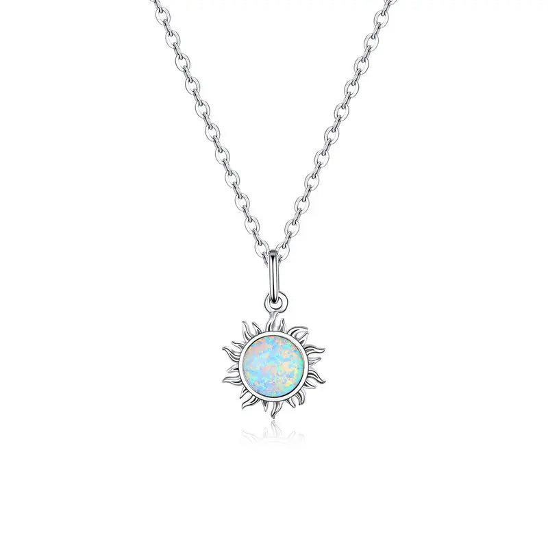 Sterling Silver Opal Sun Necklace
