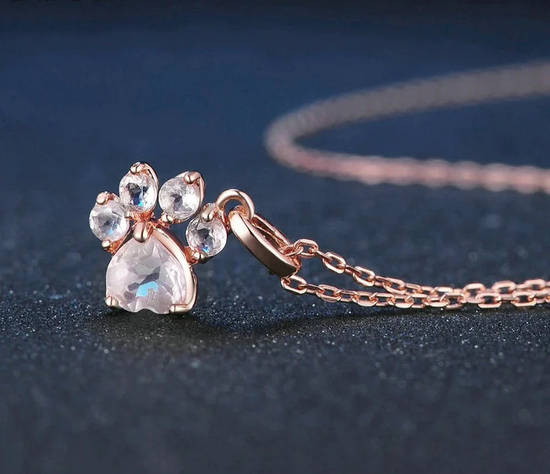 Sterling Silver Rose Quartz Paw Necklace