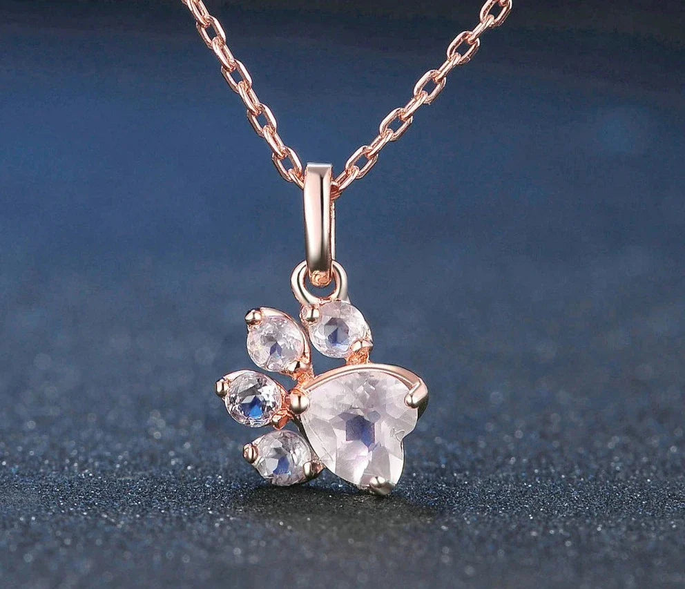 Sterling Silver Rose Quartz Paw Necklace