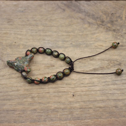 Natural Stone Wolf Beaded Bracelet