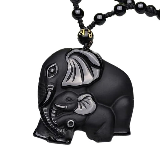 Black Stone Elephant Necklace