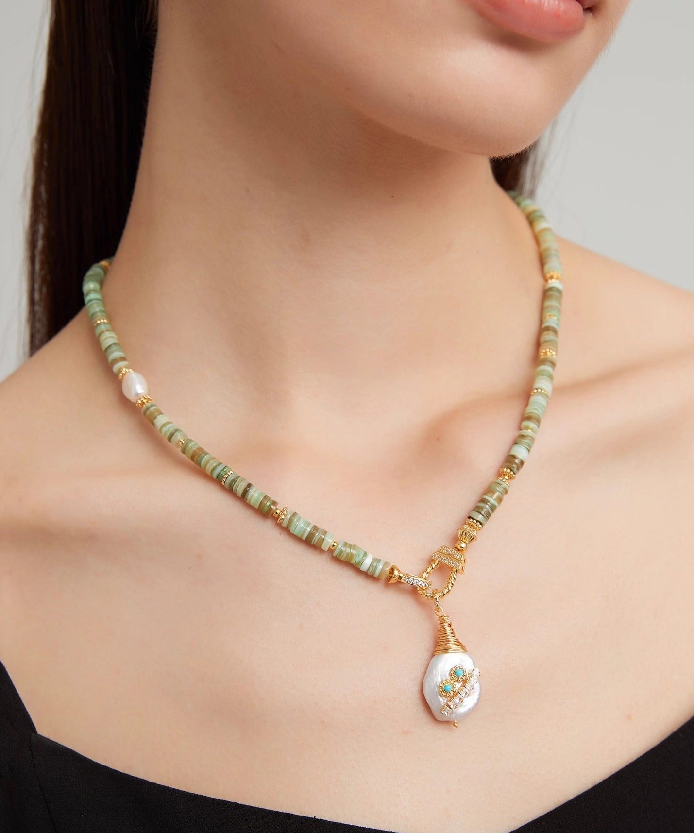 Handmade Baroque Pearl Pendant Gratuated Bead Necklace