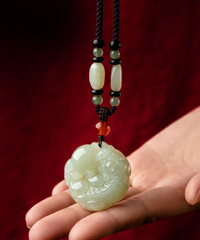 Handmade Black Jade a Mythical Wild Animal Pendant Necklace