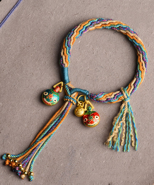 Handmade Blue Hand Woven Gold Swallowing Beast Tassel Charm Bracelet Gh1024