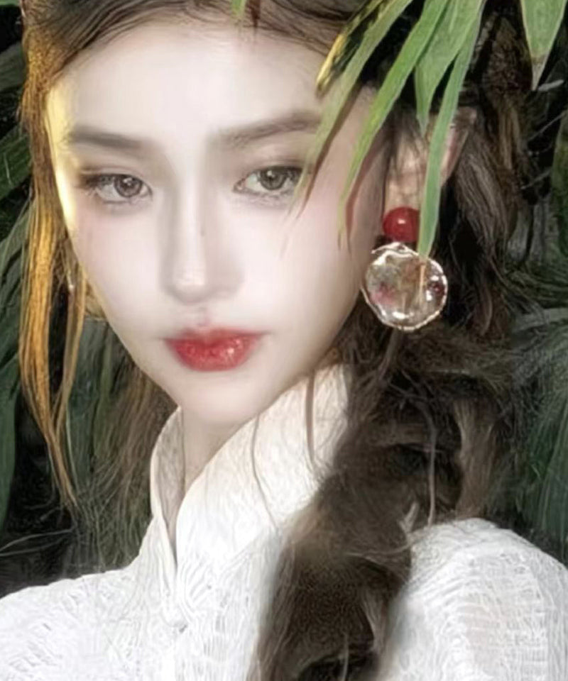 Handmade Colorblock Sterling Silver Alloy Drip Glaze Hoop Earrings